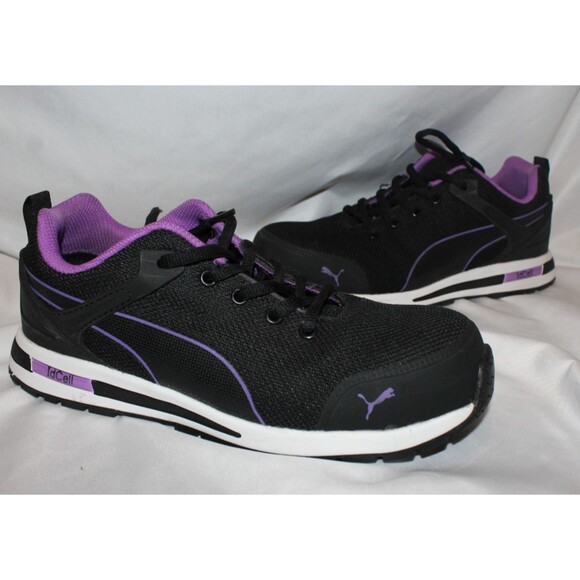 NEW Puma Fuse Knit Womens Sz 8.5 M Black Purple Low Work Sneakers ASTM Comp Toe - Picture 2 of 5